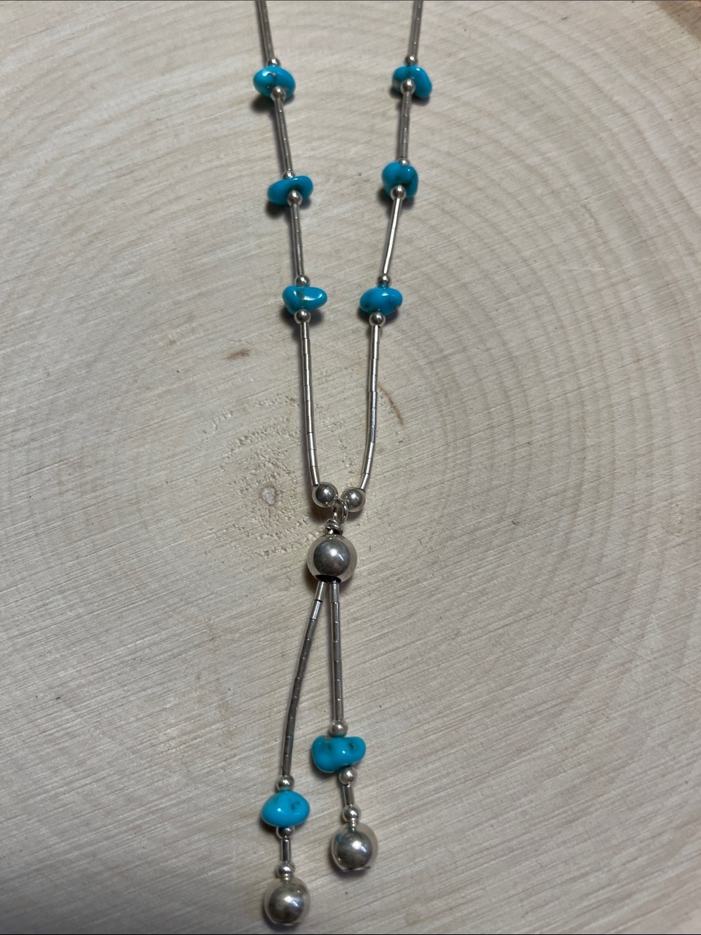 Sterling Silver Turquoise Bead Lariat Necklace
